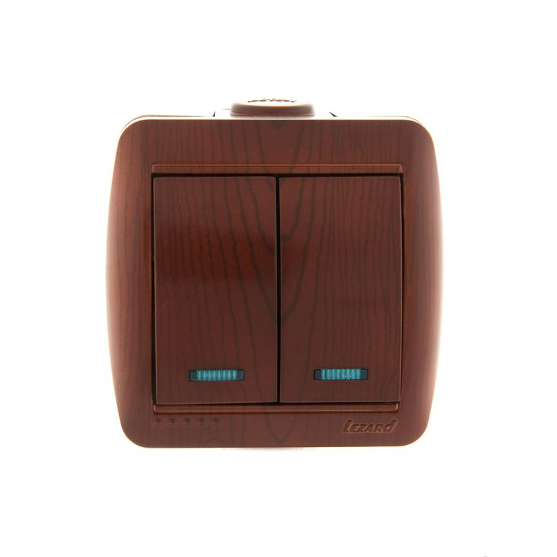 Выключатель 2-кл. ОП Ната 10А IP20 с подсветкой вишня LEZARD 710-0600-112