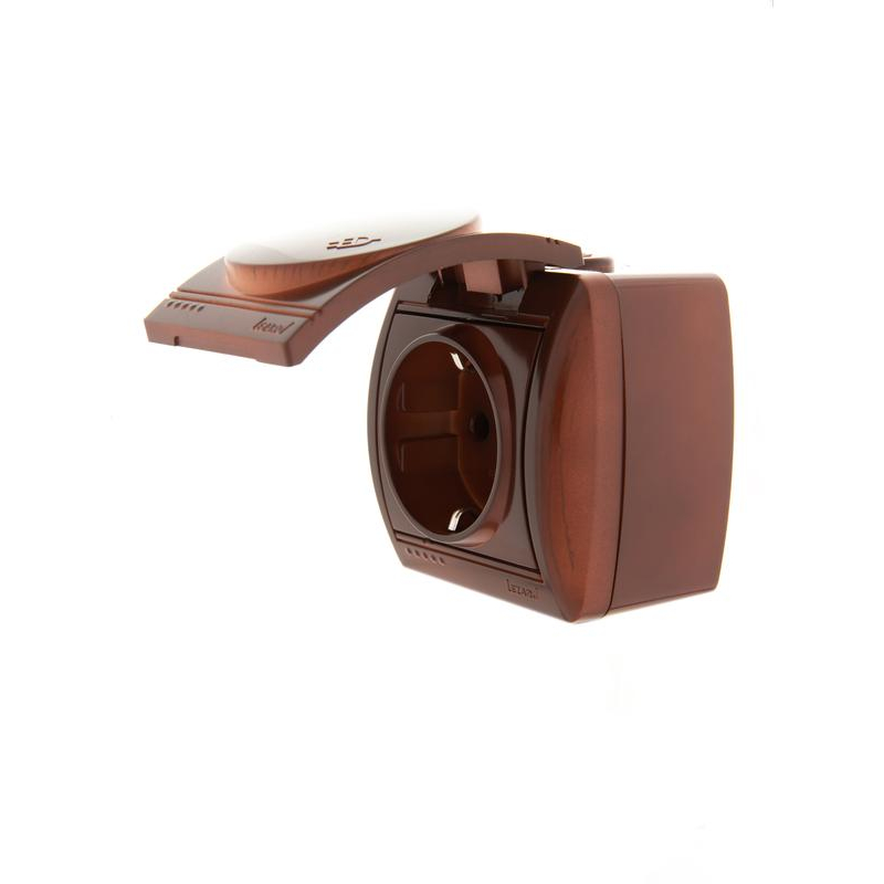 Розетка 1-м ОП Ната 16А IP20 с заземл. с крышкой керамика вишня LEZARD 710-0600-123