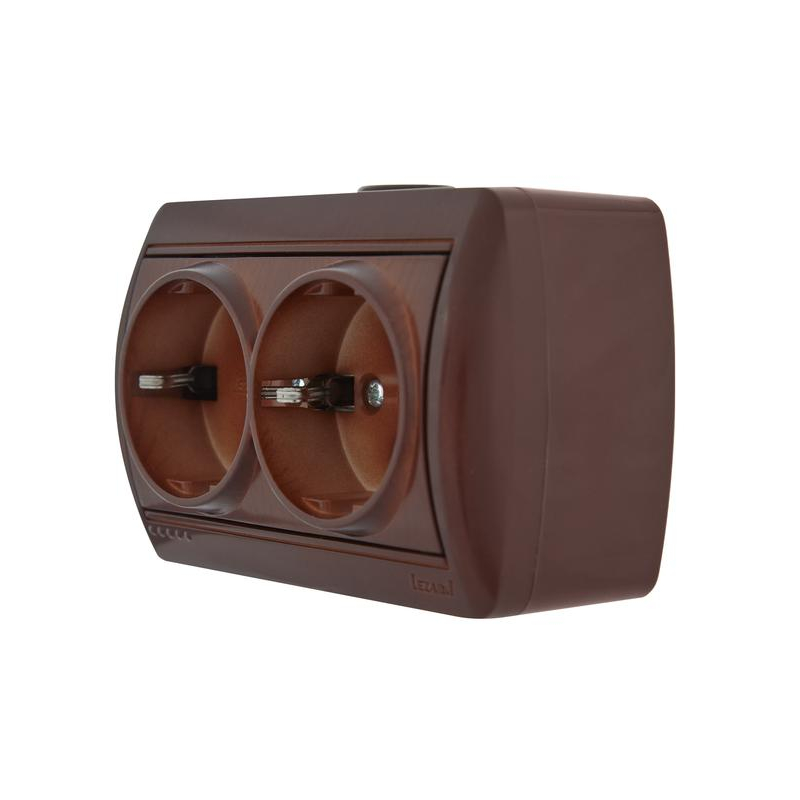 Розетка 2-м ОП Ната 16А IP20 с заземл. керамика вишня LEZARD 710-0600-127