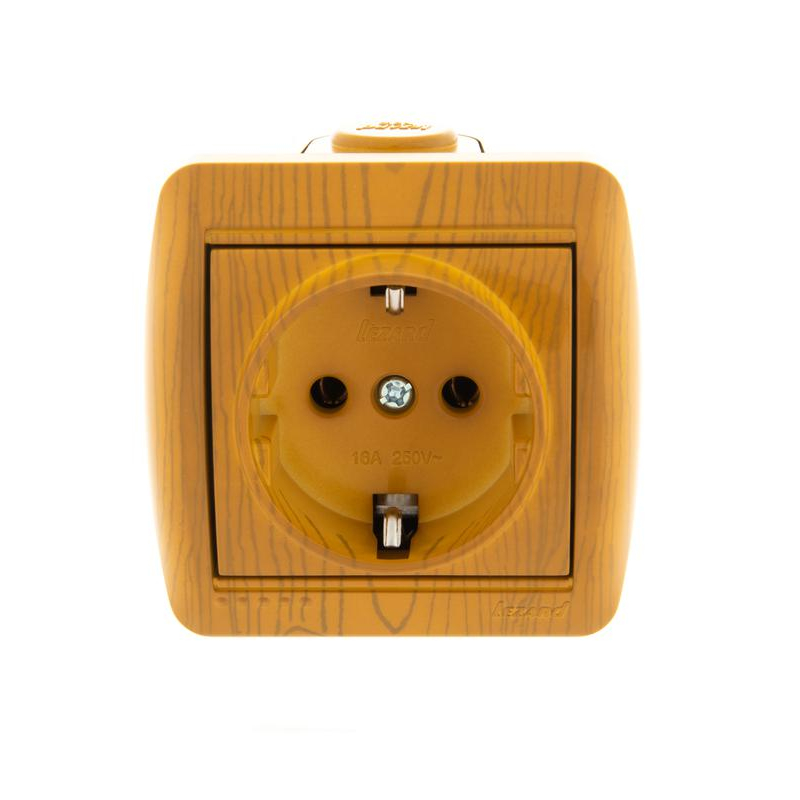 Розетка 1-м ОП Ната 16А IP20 с заземл. керамика ольха LEZARD 710-0700-122