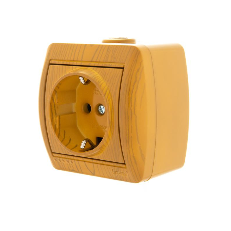 Розетка 1-м ОП Ната 16А IP20 с заземл. керамика ольха LEZARD 710-0700-122