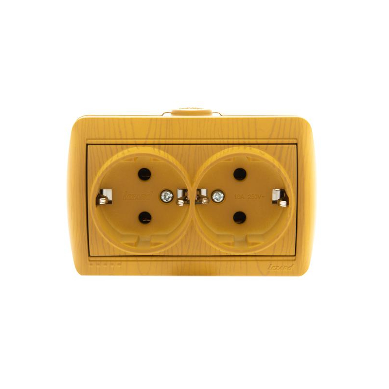 Розетка 2-м ОП Ната 16А IP20 с заземл. керамика ольха LEZARD 710-0700-127