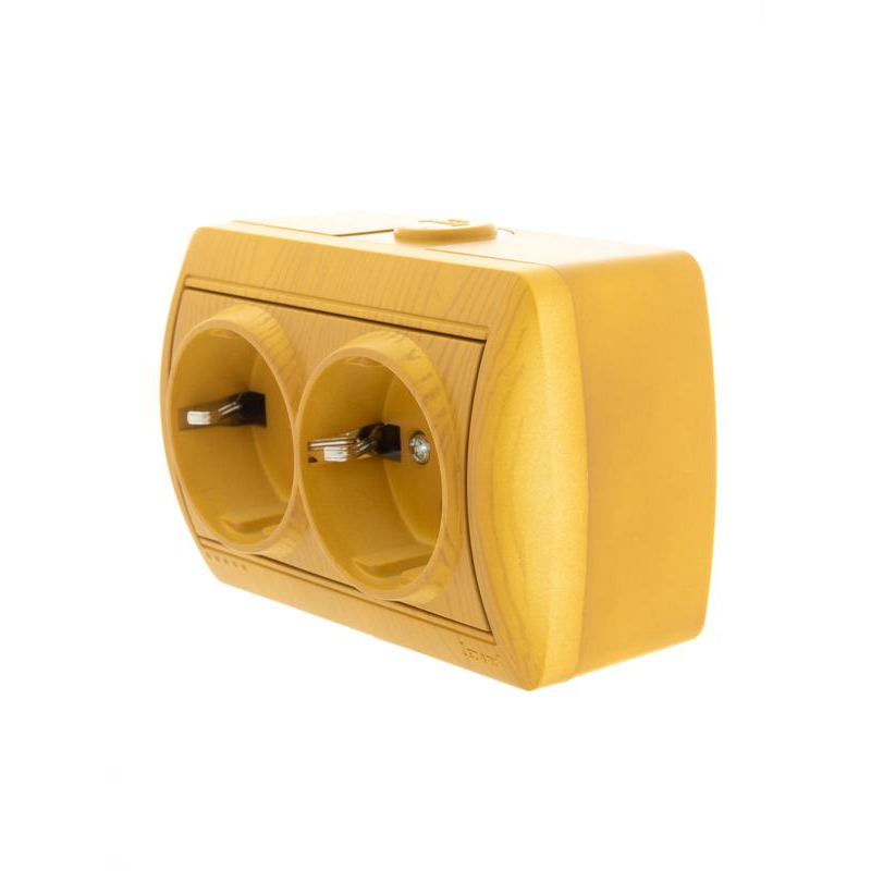 Розетка 2-м ОП Ната 16А IP20 с заземл. керамика ольха LEZARD 710-0700-127