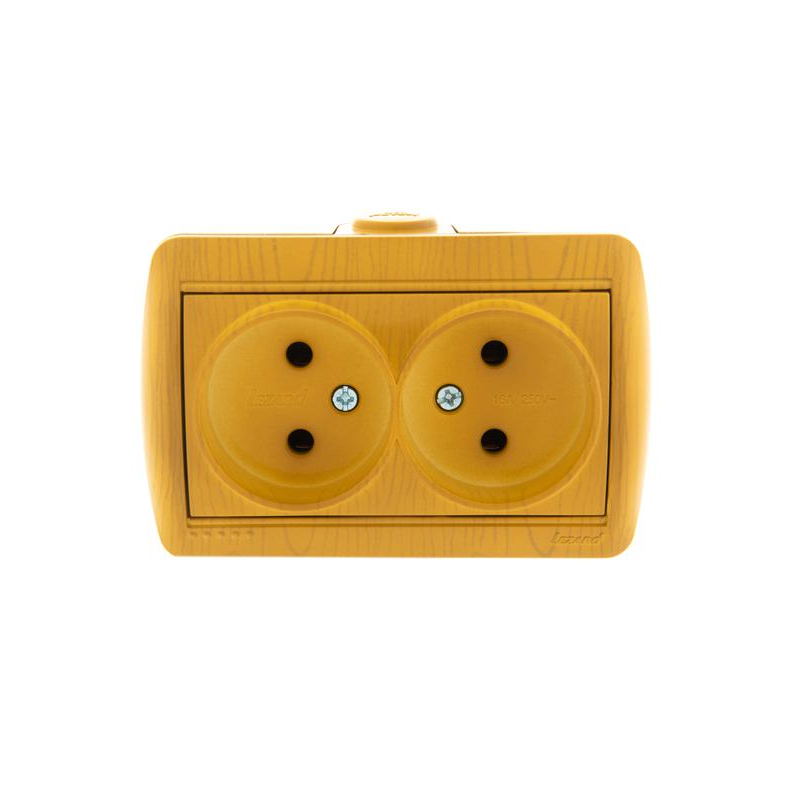 Розетка 2-м ОП Ната 16А IP20 без заземл. керамика ольха LEZARD 710-0700-128