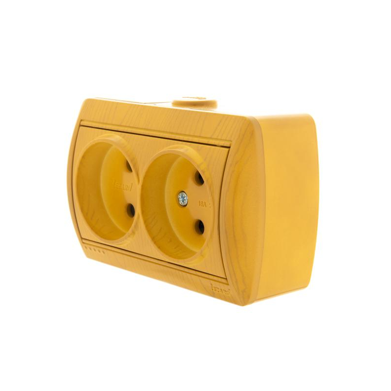 Розетка 2-м ОП Ната 16А IP20 без заземл. керамика ольха LEZARD 710-0700-128