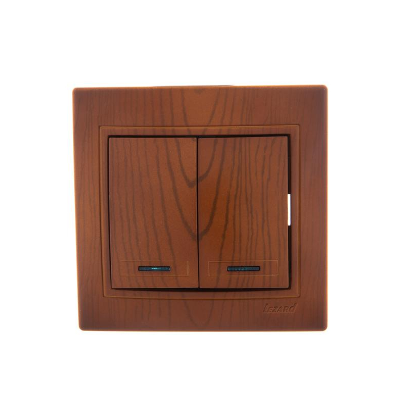 Выключатель 2-кл. СП Мира 10А с подсветкой сосна LEZARD 701-0801-112