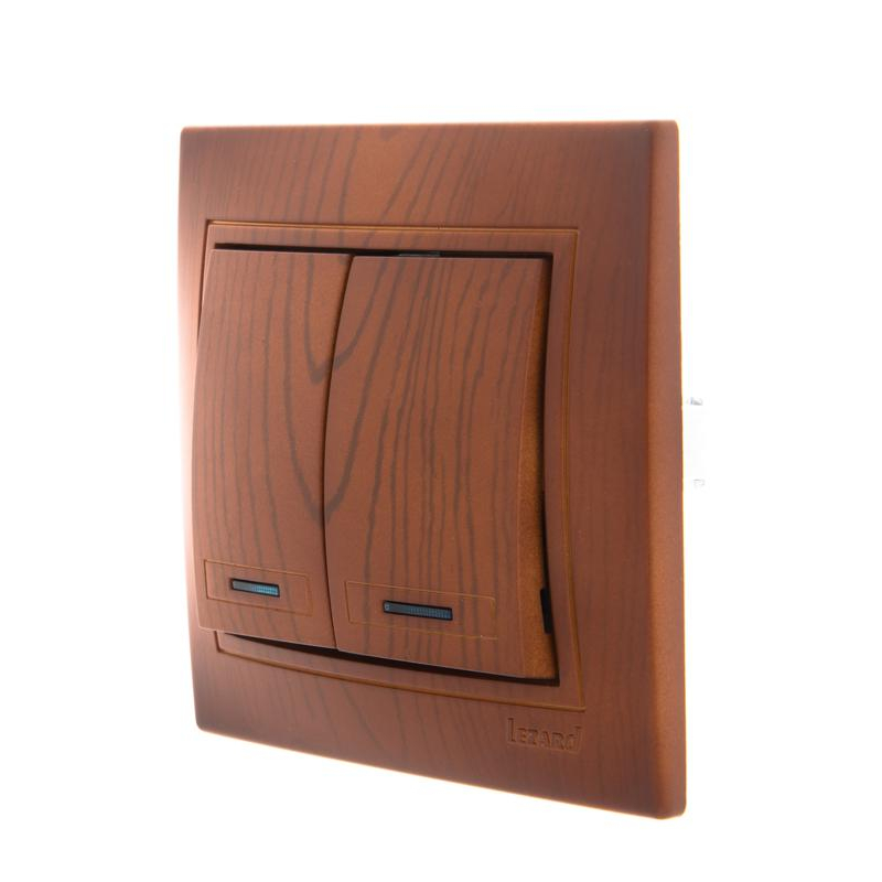 Выключатель 2-кл. СП Мира 10А с подсветкой сосна LEZARD 701-0801-112