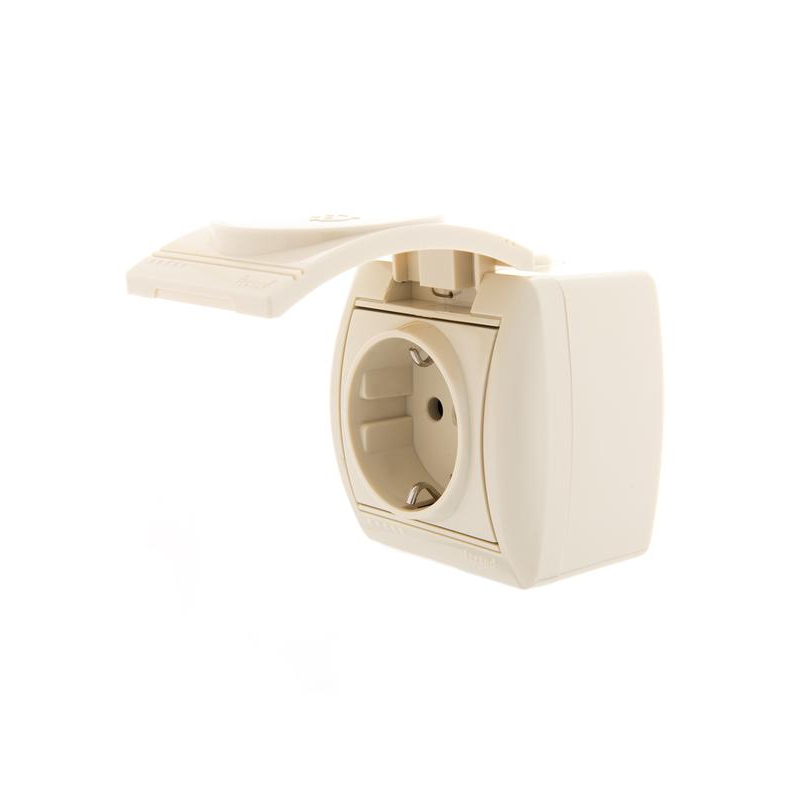Розетка 1-м ОП Ната 16А IP20 с заземл. с крышкой керамика крем. LEZARD 710-0300-123