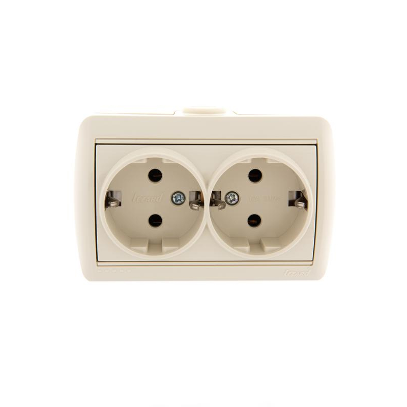 Розетка 2-м ОП Ната 16А IP20 с заземл. керамика крем. LEZARD 710-0300-127