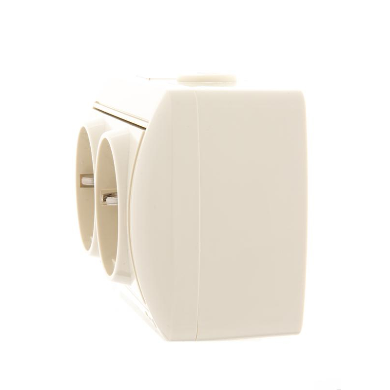 Розетка 2-м ОП Ната 16А IP20 с заземл. керамика крем. LEZARD 710-0300-127