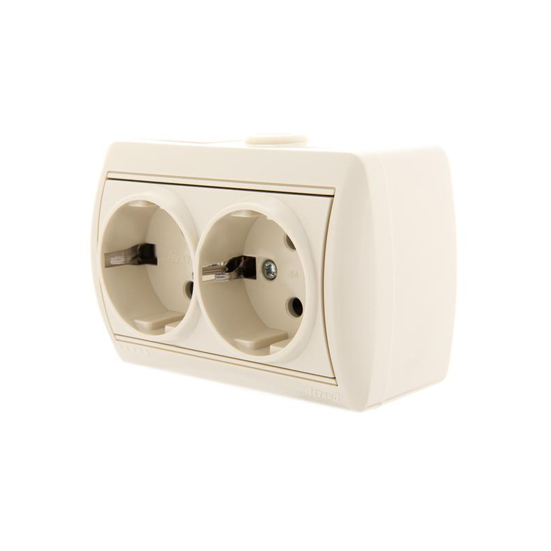 Розетка 2-м ОП Ната 16А IP20 с заземл. керамика крем. LEZARD 710-0300-127
