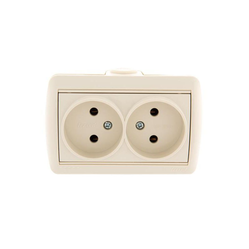 Розетка 2-м ОП Ната 16А IP20 без заземл. керамика крем. LEZARD 710-0300-128