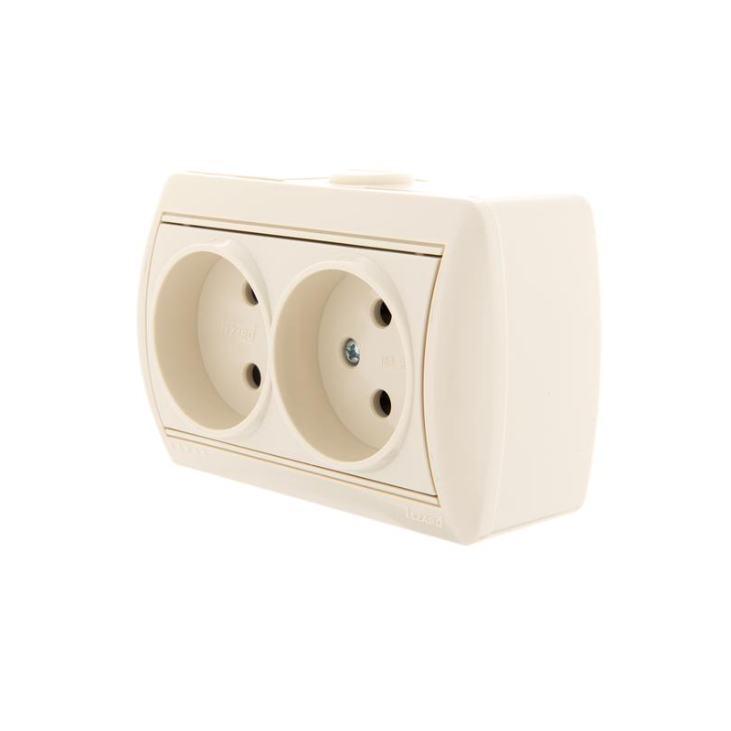 Розетка 2-м ОП Ната 16А IP20 без заземл. керамика крем. LEZARD 710-0300-128