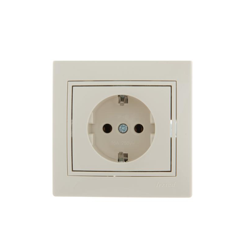 Розетка 1-м СП Мира 16А IP20 с заземл. со вставкой керамика крем. LEZARD 701-0303-122