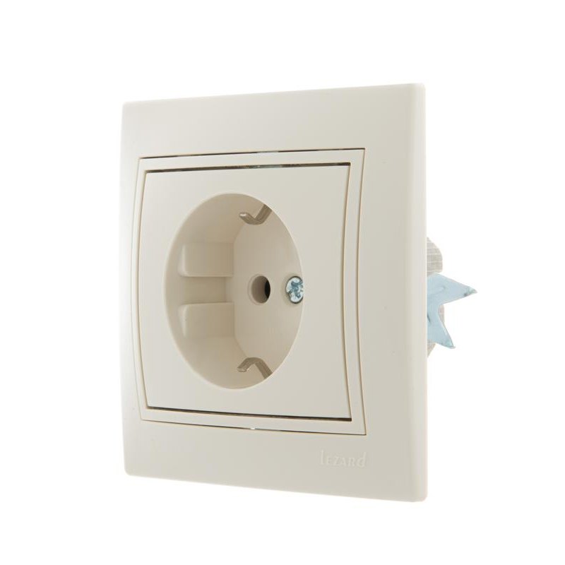 Розетка 1-м СП Мира 16А IP20 с заземл. со вставкой керамика крем. LEZARD 701-0303-122