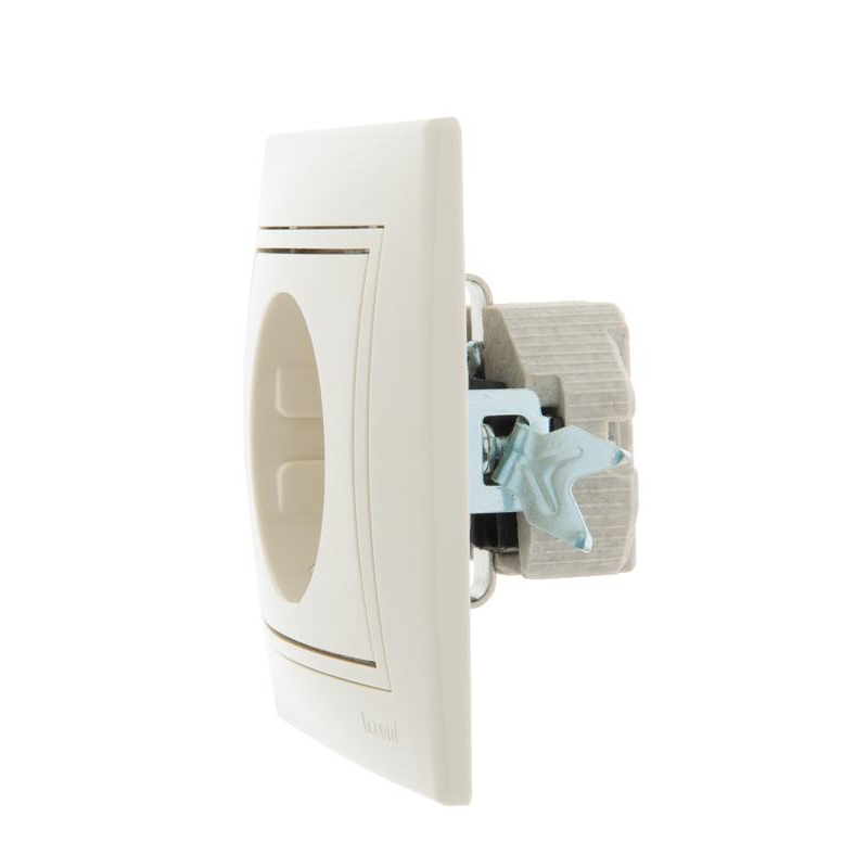 Розетка 1-м СП Мира 16А IP20 с заземл. со вставкой керамика крем. LEZARD 701-0303-122