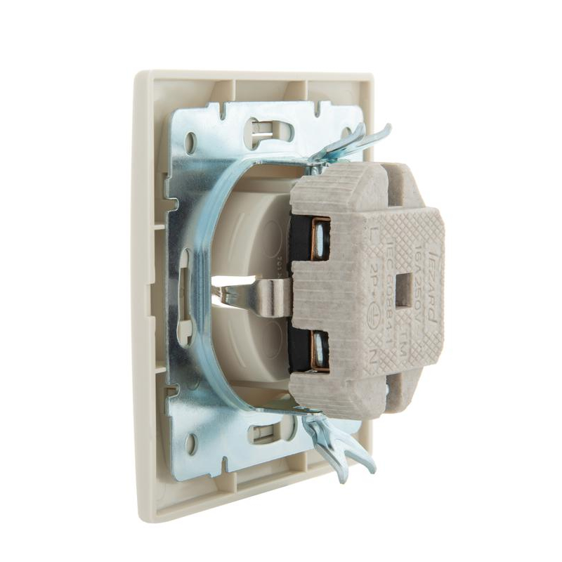 Розетка 1-м СП Мира 16А IP20 с заземл. со вставкой керамика крем. LEZARD 701-0303-122