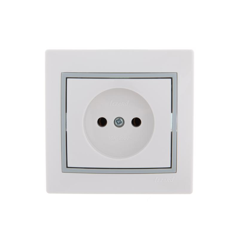 Розетка 1-м СП Мира 16А IP20 без заземл. с сер. вставкой керамика бел. LEZARD 701-0215-121