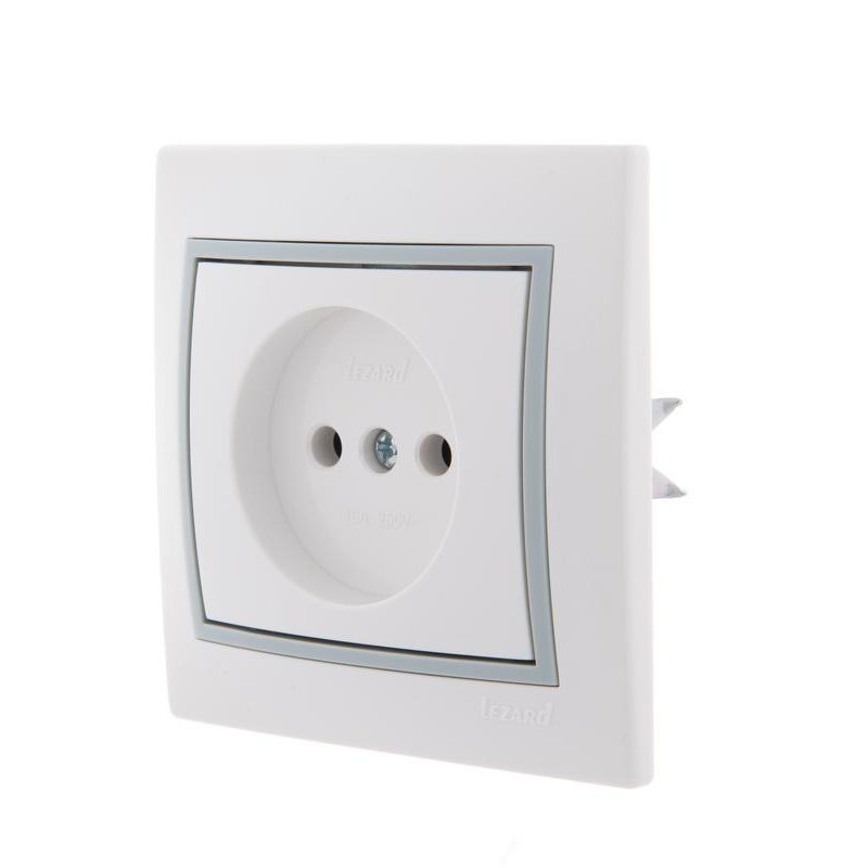 Розетка 1-м СП Мира 16А IP20 без заземл. с сер. вставкой керамика бел. LEZARD 701-0215-121