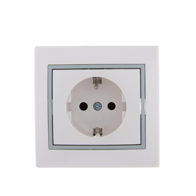 Розетка 1-м СП Мира 16А IP20 с заземл. с сер. вставкой керамика бел. LEZARD 701-0215-122