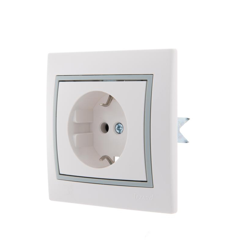 Розетка 1-м СП Мира 16А IP20 с заземл. с сер. вставкой керамика бел. LEZARD 701-0215-122
