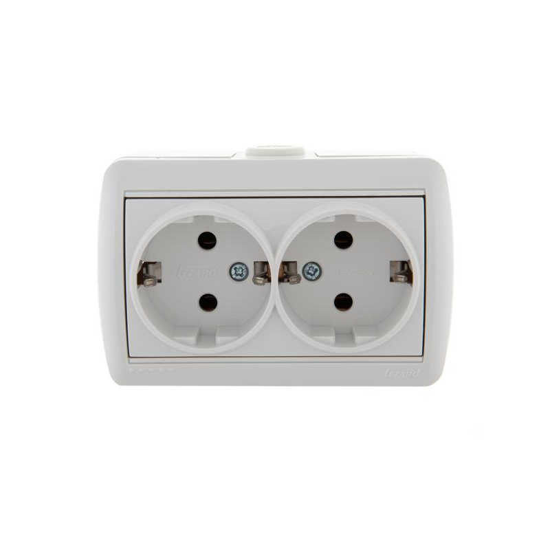 Розетка 2-м ОП Ната 16А IP20 с заземл. керамика бел. LEZARD 710-0200-127