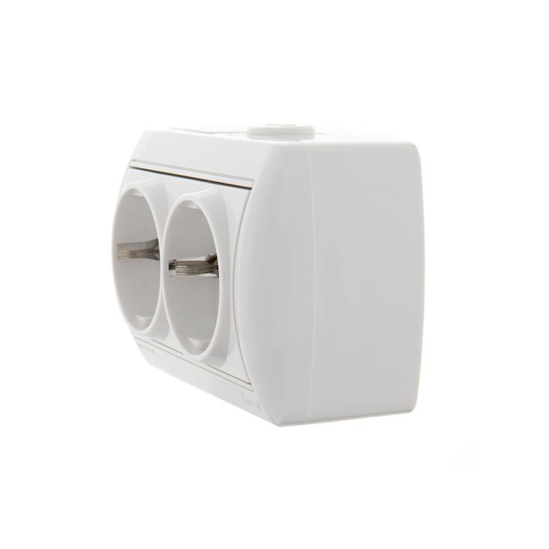 Розетка 2-м ОП Ната 16А IP20 с заземл. керамика бел. LEZARD 710-0200-127