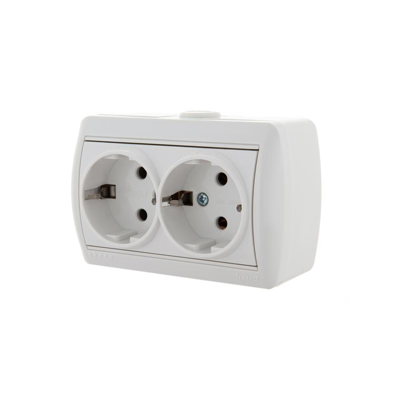 Розетка 2-м ОП Ната 16А IP20 с заземл. керамика бел. LEZARD 710-0200-127