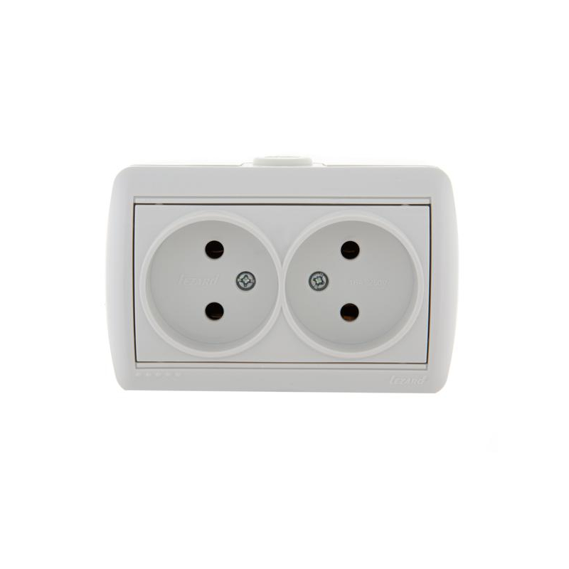 Розетка 2-м ОП Ната 16А IP20 без заземл. керамика бел. LEZARD 710-0200-128