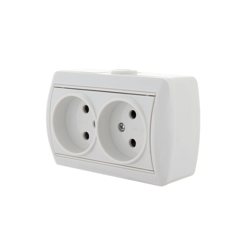 Розетка 2-м ОП Ната 16А IP20 без заземл. керамика бел. LEZARD 710-0200-128