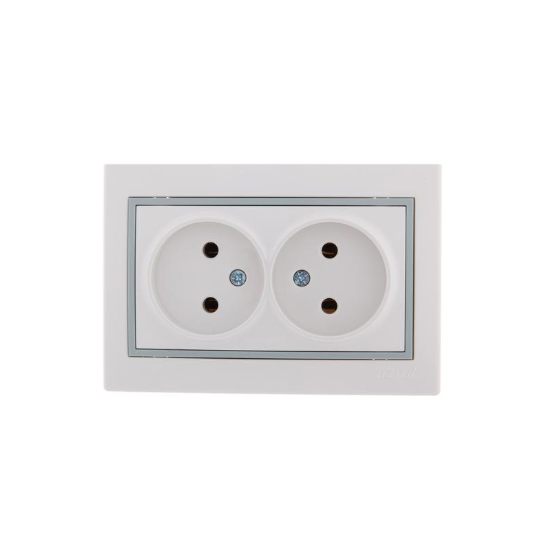 Розетка 2-м СП Мира 16А IP20 без заземл. с сер. вставкой керамика бел. LEZARD 701-0215-128