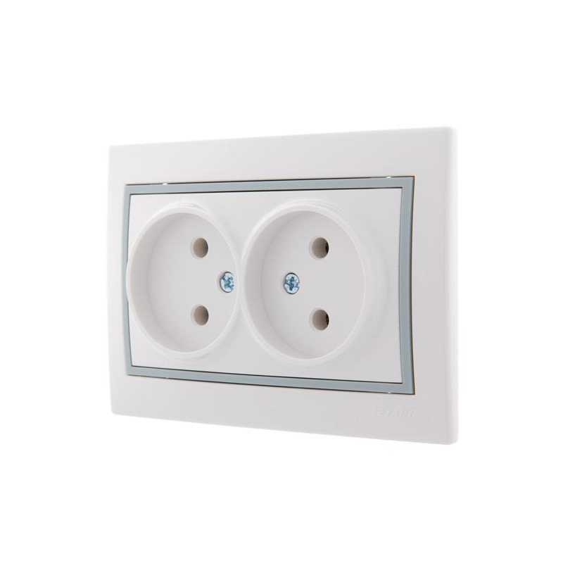 Розетка 2-м СП Мира 16А IP20 без заземл. с сер. вставкой керамика бел. LEZARD 701-0215-128