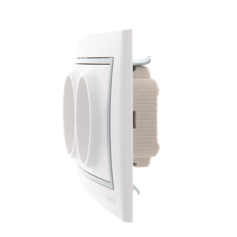 Розетка 2-м СП Мира 16А IP20 без заземл. с сер. вставкой керамика бел. LEZARD 701-0215-128