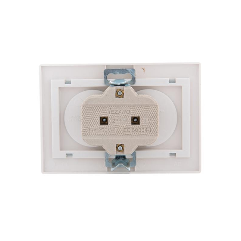 Розетка 2-м СП Мира 16А IP20 без заземл. с сер. вставкой керамика бел. LEZARD 701-0215-128