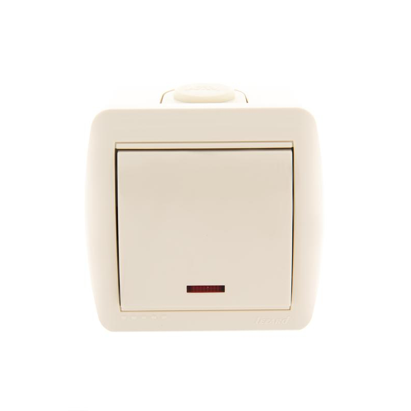 Выключатель 1-кл. ОП Ната 10А IP20 с подсветкой крем. LEZARD 710-0300-111