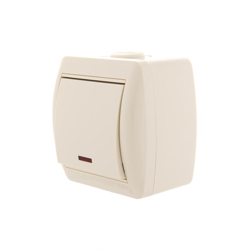 Выключатель 1-кл. ОП Ната 10А IP20 с подсветкой крем. LEZARD 710-0300-111