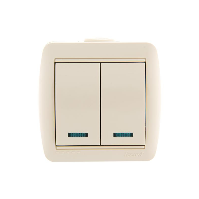 Выключатель 2-кл. ОП Ната 10А IP20 с подсветкой крем. LEZARD 710-0300-112