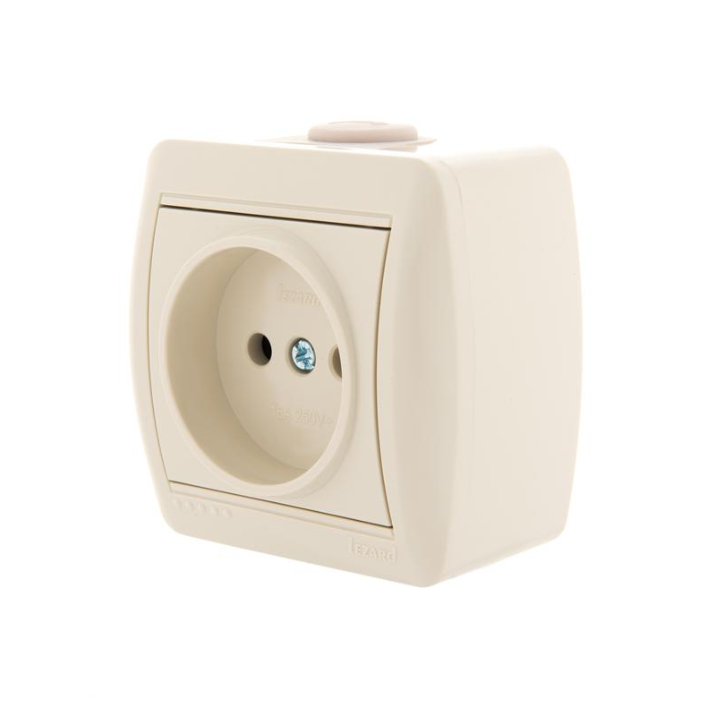 Розетка 1-м ОП Ната 16А IP20 без заземл. керамика крем. LEZARD 710-0300-121