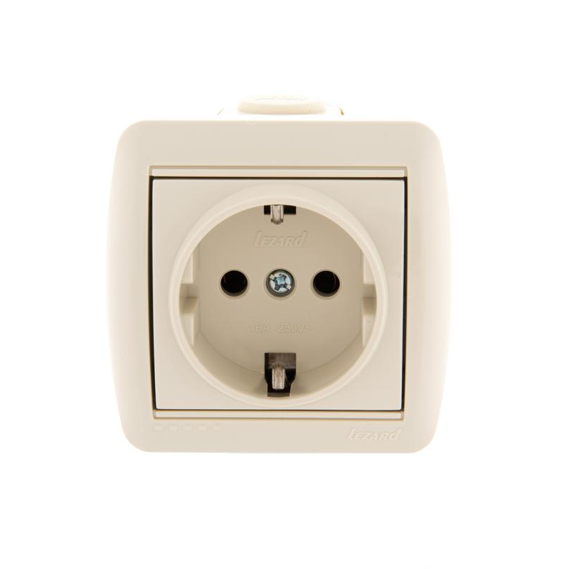 Розетка 1-м ОП Ната 16А IP20 с заземл. керамика крем. LEZARD 710-0300-122