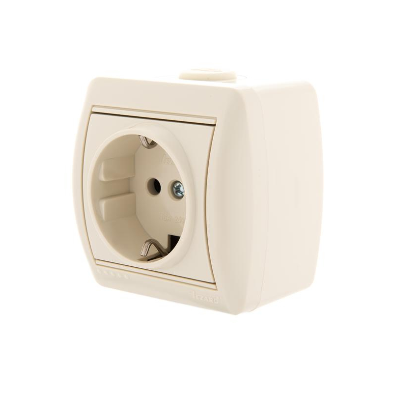 Розетка 1-м ОП Ната 16А IP20 с заземл. керамика крем. LEZARD 710-0300-122
