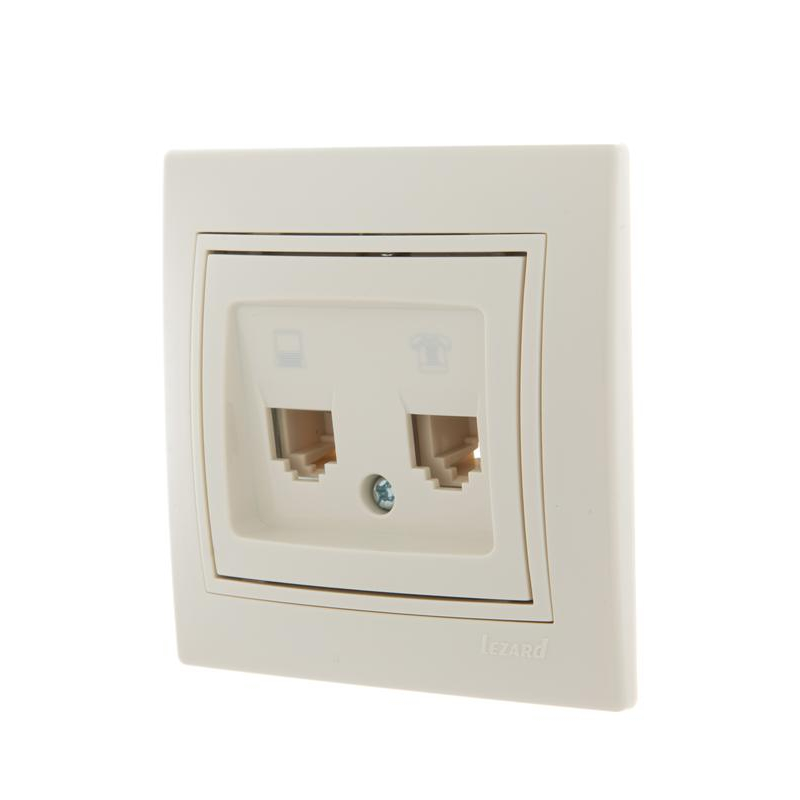 Розетка компьютерная + телеф. СП Мира RJ11 + RJ45 крем/крем. LEZARD 701-0303-143