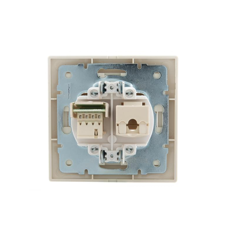 Розетка компьютерная + телеф. СП Мира RJ11 + RJ45 крем/крем. LEZARD 701-0303-143