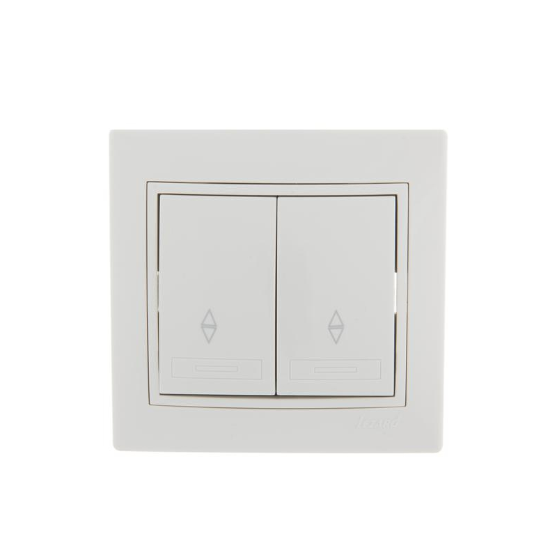 Выключатель проходной 2-кл. СП Мира 10А IP20 с бел.вставкой бел. LEZARD 701-0202-106