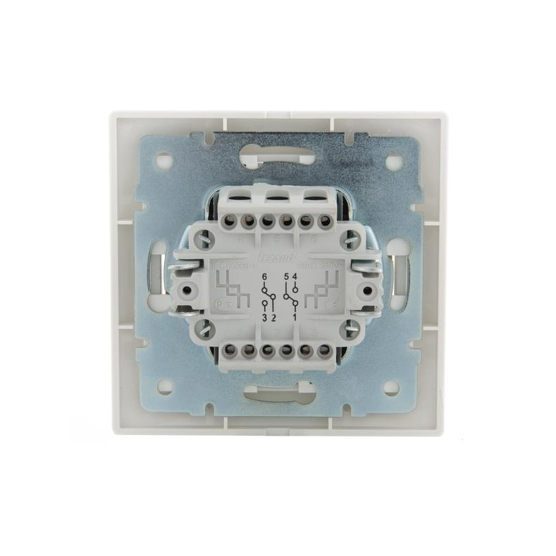 Выключатель проходной 2-кл. СП Мира 10А IP20 с бел.вставкой бел. LEZARD 701-0202-106