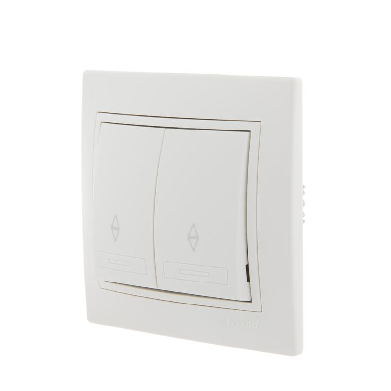 Выключатель проходной 2-кл. СП Мира 10А IP20 с бел.вставкой бел. LEZARD 701-0202-106