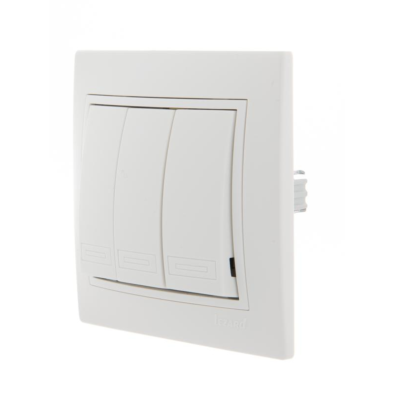 Выключатель 3-кл. СП Мира 10А IP20 с бел.вставкой бел. LEZARD 701-0202-109