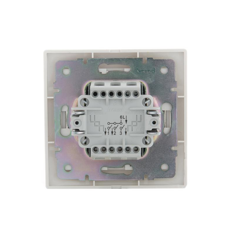 Выключатель 3-кл. СП Мира 10А IP20 с бел.вставкой бел. LEZARD 701-0202-109