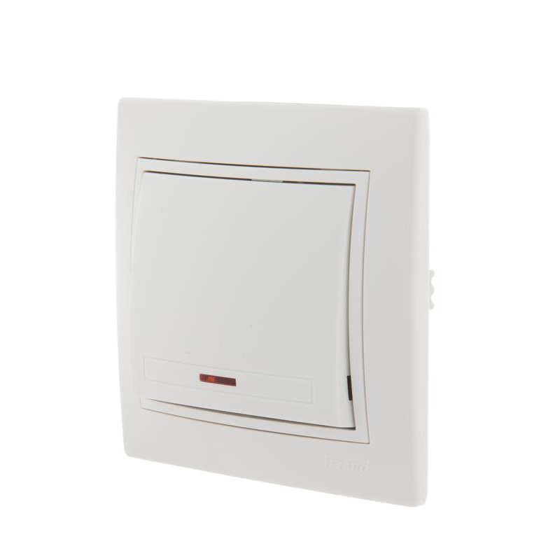 Выключатель 1-кл. СП Мира 10А IP20 с подсветкой с бел. вставкой бел. LEZARD 701-0202-111