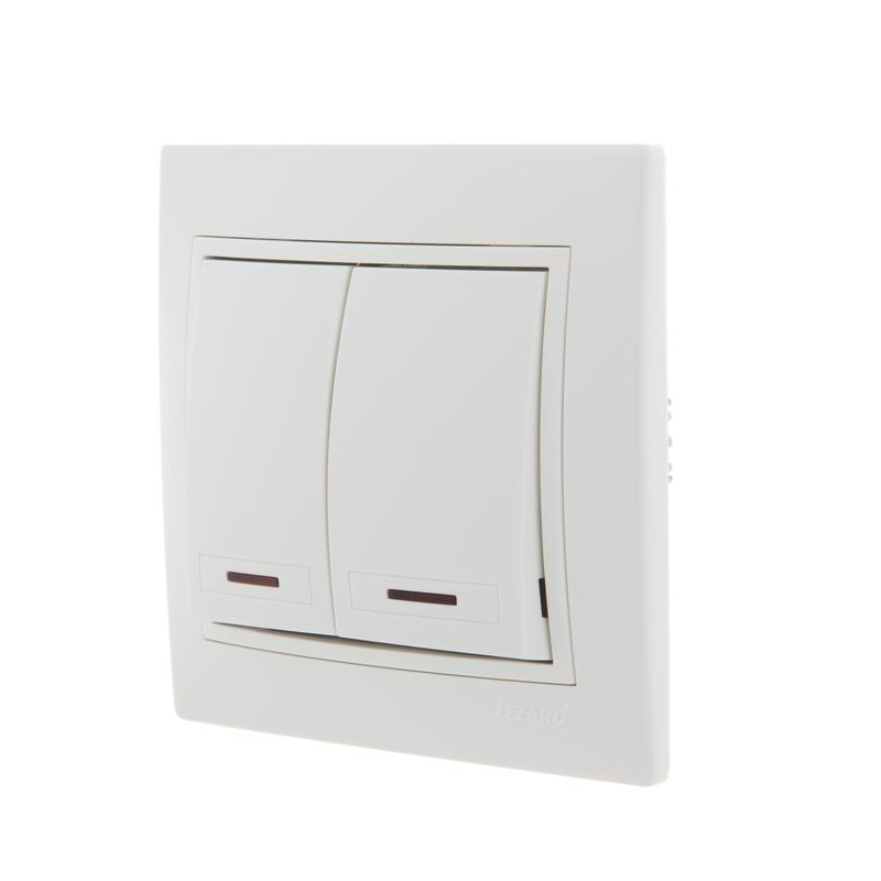Выключатель 2-кл. СП Мира 10А IP20 с подсветкой с бел. вставкой бел. LEZARD 701-0202-112