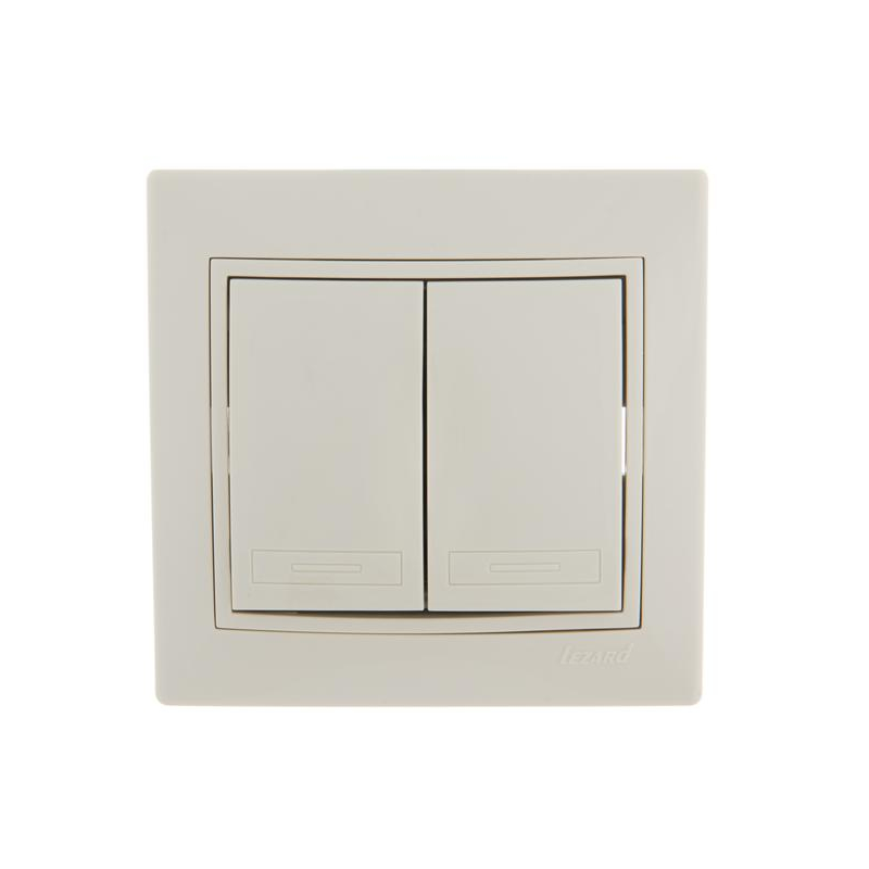 Выключатель 2-кл. СП Мира 10А IP20 со вставкой крем. LEZARD 701-0303-101 Выключатель 2-кл. СП Мира 10А IP20 со вставкой крем. LEZARD 701-0303-101